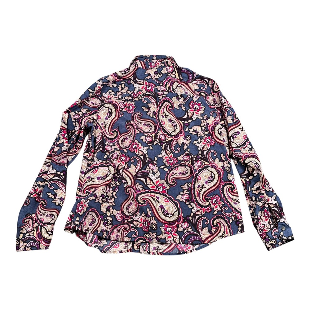 Croft & Barrow Womens XL Navy Blue Magenta Paisley Floral Button Down Shirt Top